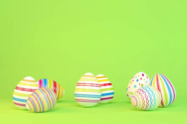 Darstellung Von Acht Bunt Bemalten Ostereiern Auf Grünem Hintergrund — Stockfoto