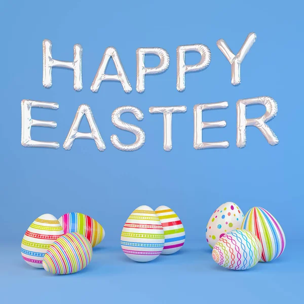 Renderizado Ocho Coloridos Huevos Pascua Pintados Mensaje Feliz Pascua Como — Foto de Stock