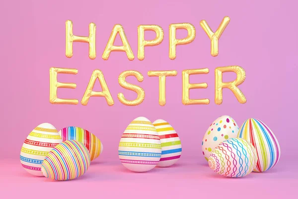 Renderizado Ocho Coloridos Huevos Pascua Pintados Mensaje Feliz Pascua Como — Foto de Stock
