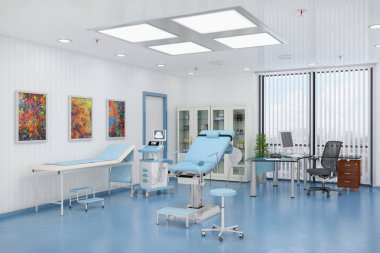 3d render of a gynaecological treatment room with a gynaecological chair clipart