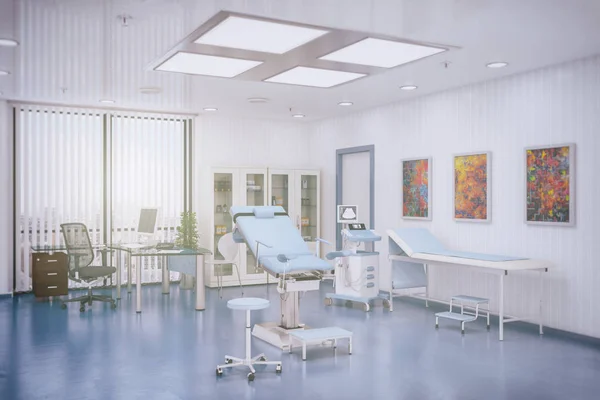 3d render of a gynaecological treatment room with a gynaecological chair