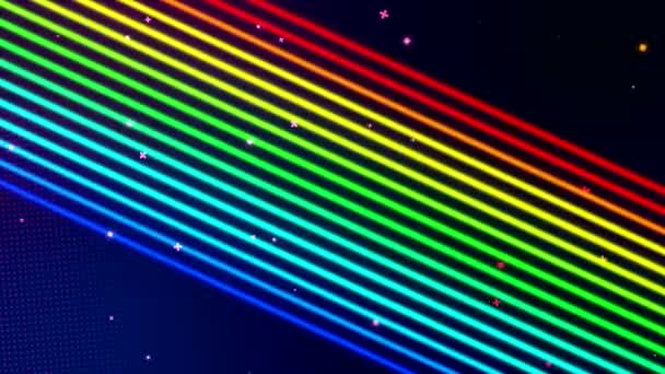在黑暗的背景上的彩虹颜色移动的线的录影动画 抽象背景 — 图库视频影像