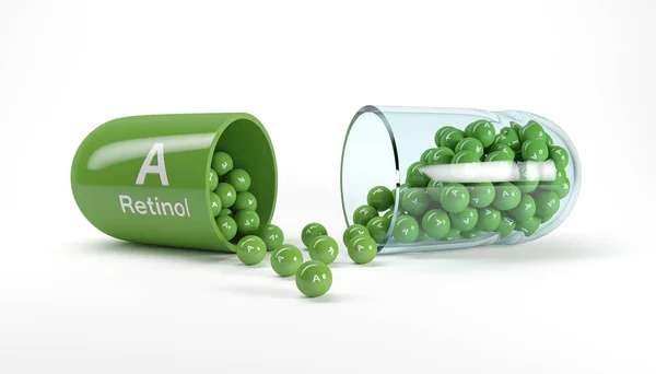 Redare 3D a unei capsule de vitamine cu vitamina A - retinol — Fotografie, imagine de stoc