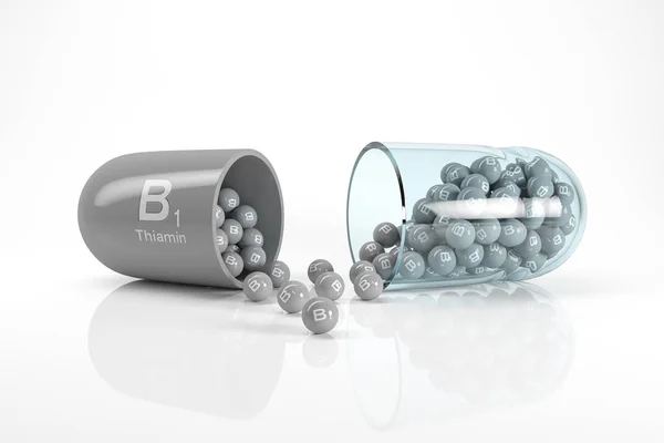 3d renderização de uma cápsula de vitamina com vitamina B1 - tiamina — Fotografia de Stock