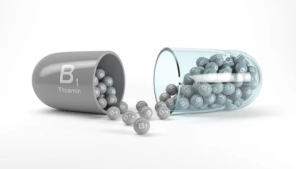 3d renderização de uma cápsula de vitamina com vitamina B1 - tiamina — Fotografia de Stock