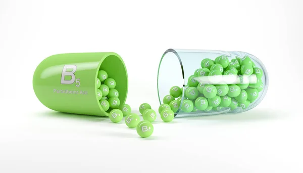 Redare 3D a unei capsule de vitamine cu vitamina B5 pantotenic — Fotografie, imagine de stoc