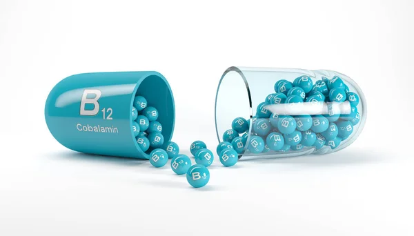 3d rendering kapsul vitamin dengan vitamin B12 Cobalamin — Stok Foto