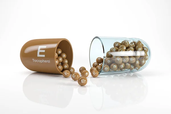 3D vykreslování vitaminové kapsle s vitamínu E-tokoferolem — Stock fotografie