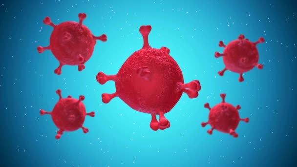 Animation Moving Influenza Viruses Particles Blue Background Seamless Loop — Stock Video