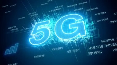 Mavi arka planda hızlı 5g mobil ağın video animasyonu