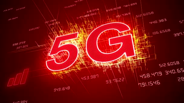 赤の背景に高速5G モバイルネットワークのビデオアニメーション — ストック動画