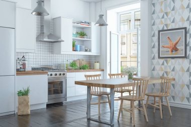 Mutfak ile İskandinav daire 3d render 
