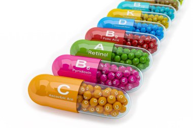 birçok vitamin kapsül 3D render