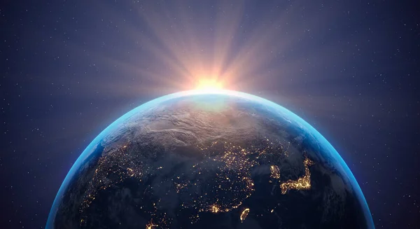 Dünya gezegeninin 3d render - uzayda uçan