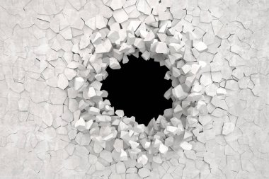 Kırık bir duvarda bir delik 3d render