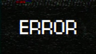 Gürültü ve mesaj hatası ile bir televizyon ekranının video animasyon. Glitch etkisi ile oluşturulur. Soyut arka plan.