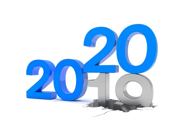 숫자 2019의 3d 렌더링 및 흰색 백그로우 위에 파란색 20 — 스톡 사진