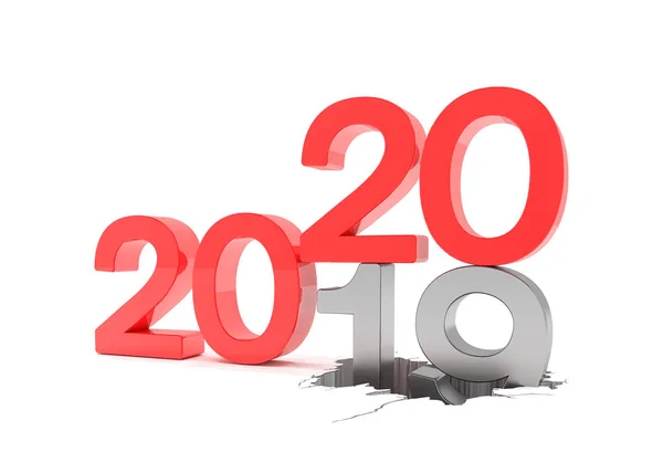 3d renderizado de los números 2019 y 20 en rojo sobre fondo blanco — Foto de Stock