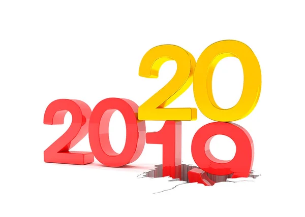 Rendering 3d dei numeri 2019 e 20 in rosso e oro su sfondo bianco — Foto Stock