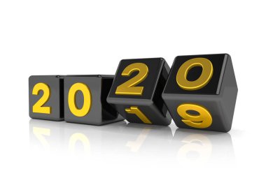 3D render-yeni yıl 2020 kavramı-küpler-siyah ve altın