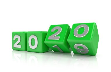 3D render-yeni yıl 2020 kavramı-küpler-yeşil