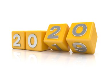 3D render-yeni yıl 2020 kavramı-küpler-sarı