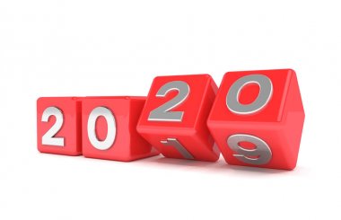 3D render-yeni yıl 2020 kavramı-küpler-kırmızı