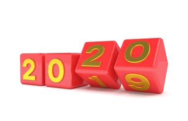 3D render-yeni yıl 2020 kavramı-küpler-kırmızı ve altın