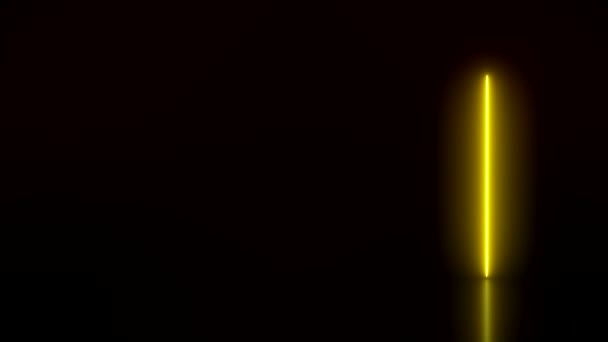 Видеоанимация Светящихся Вертикальных Неоновых Линий Красным Желтым Цветом Отражающем Полу — стоковое видео