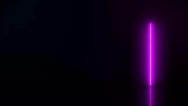 Видеоанимация Светящихся Вертикальных Неоновых Линий Синим Пурпурным Цветом Отражающем Полу — стоковое видео