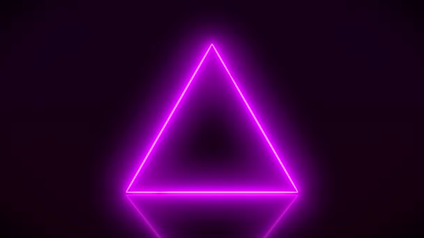 Animation Vidéo Triangle Lumineux Néon Magenta Sur Sol Réfléchissant Fond — Video