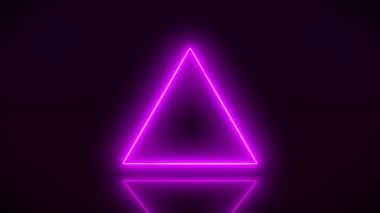 Yansıyan zemin üzerinde macenta parlayan neon üçgen video animasyon. - Soyut arka plan - lazer gösterisi