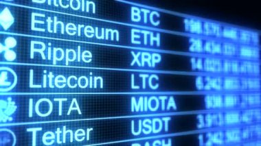 koyu arka plan üzerinde mavi kripto para kavramının video animasyon - Dijital para birimi - Cryptocurrency