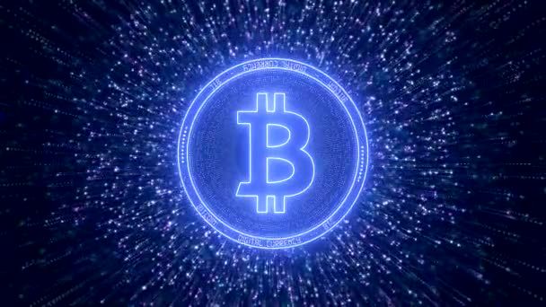 暗い背景の上に青とマゼンタの暗号通貨の概念のビデオアニメーション デジタル通貨 暗号通貨 — ストック動画