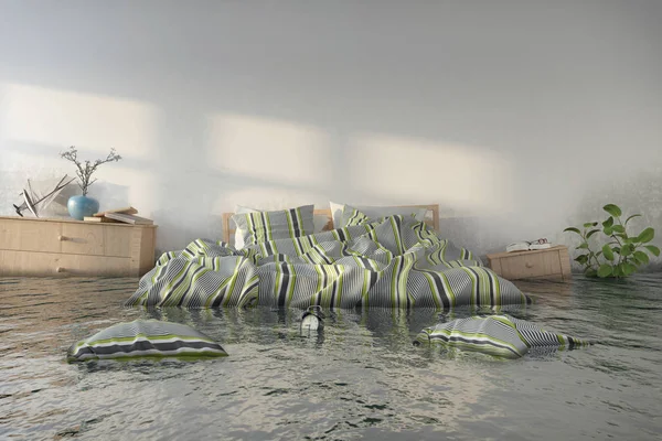 3d render - Water damager - Scandinavian bedroom