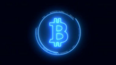 Bitcoin logosunun glitch etkisiyle mavi renkte video animasyonu - Dijital para birimi - Cryptocurrency