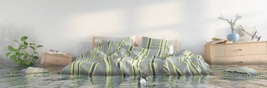 3d render - Water damager - Scandinavian bedroom clipart