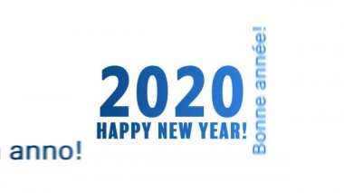 Beyaz arka plan üzerinde mavi mutlu yeni yıl mesajı ile bir kelime bulut video animasyon - yeni yıl 2020 temsil eder.