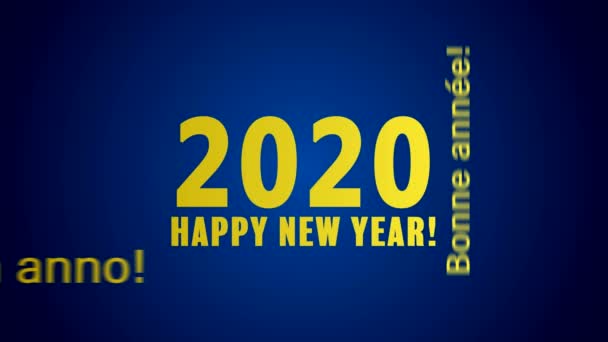 文字云的视频动画与消息新年快乐在黄金在蓝色背景和不同的语言 代表新的一年2020 — 图库视频影像