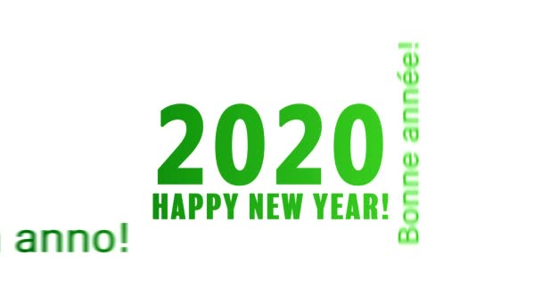 文字云的视频动画与消息新年快乐在绿色白色背景和不同的语言 代表新的一年2020 — 图库视频影像