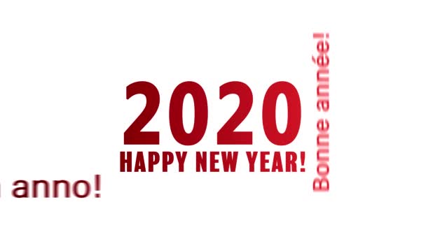 文字云的视频动画 用红色在白色背景和不同语言中传达新年快乐的信息 代表2020年新年 — 图库视频影像