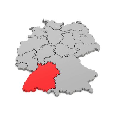 3d render - german map with regional boarders and the focus to B clipart