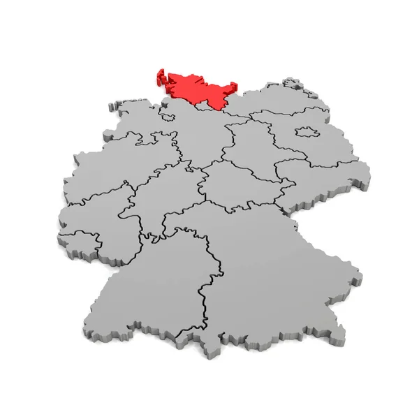 3D vykreslení-německá mapa s regionálními boardisty a zaměření na S — Stock fotografie