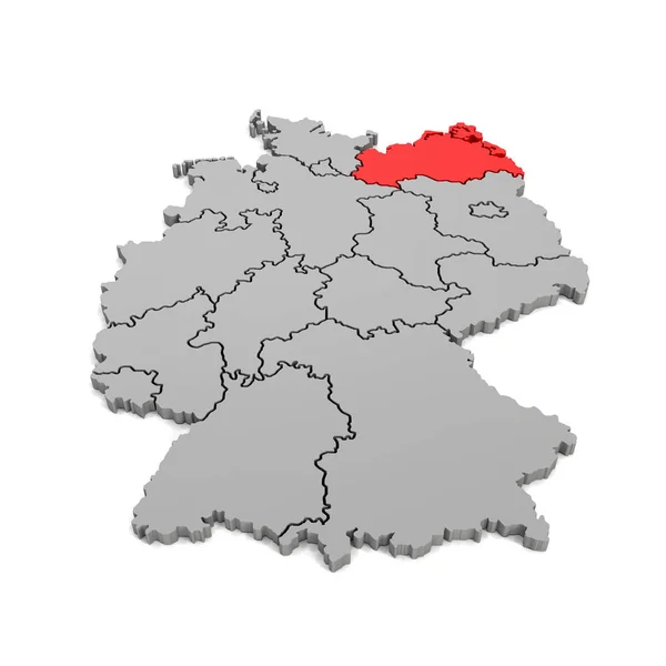 3D-Darstellung - deutsche Landkarte mit regionalen Grenzen und dem Fokus auf w — Stockfoto