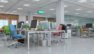 3D render - açık plan büro - ofis binası