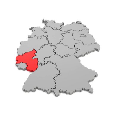 3d render - german map with regional boarders and the focus to Rhineland-Palatinate clipart