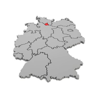 3d render - bölgesel yatılı ve Hamburg odak ile Alman haritası