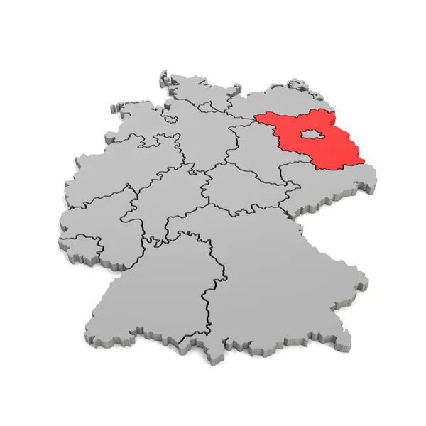 3D рендеринг - немецкая карта с региональными границами и фокусом на Бранденбург — стоковое фото