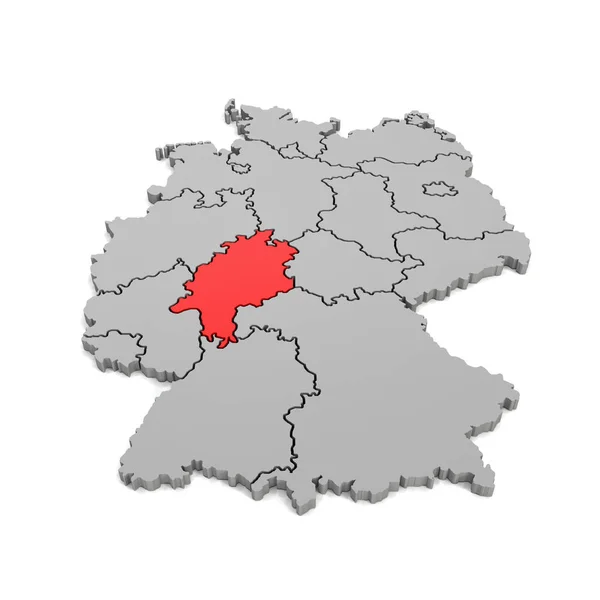 3d render - mapa alemán con fronteras regionales y el enfoque a Hesse — Foto de Stock