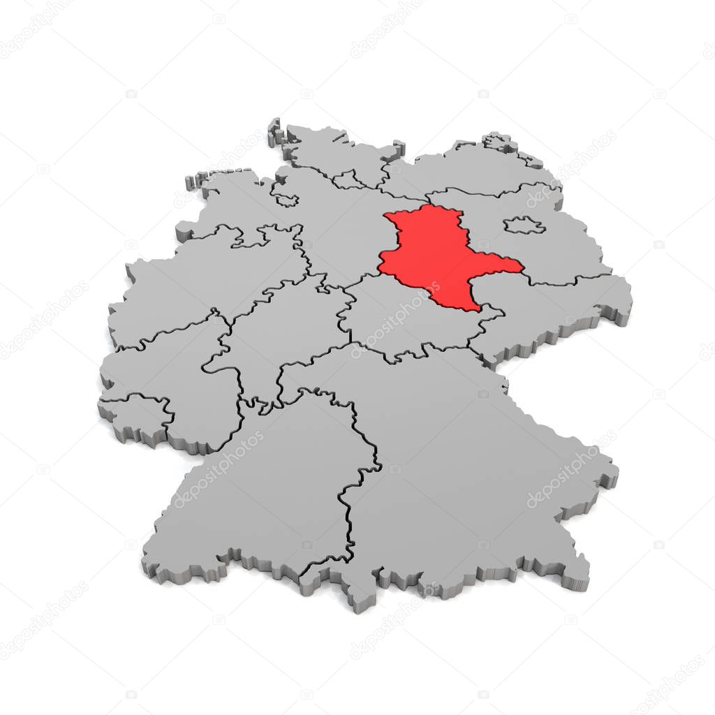 3d render - german map with regional boarders and the focus to Saxony-Anhalt